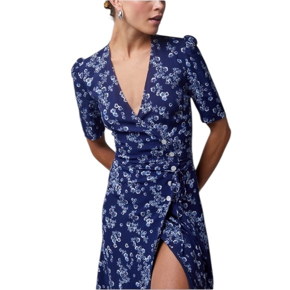 Rouje Gabin Navy Floral Midi Dress Size 36 - Picture 3 of 7